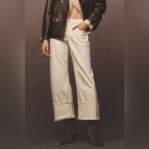 NWT Anthropologie The Sport Cuff Mid-Rise Crop Wide-Leg by Pilcro size 29 Ivory